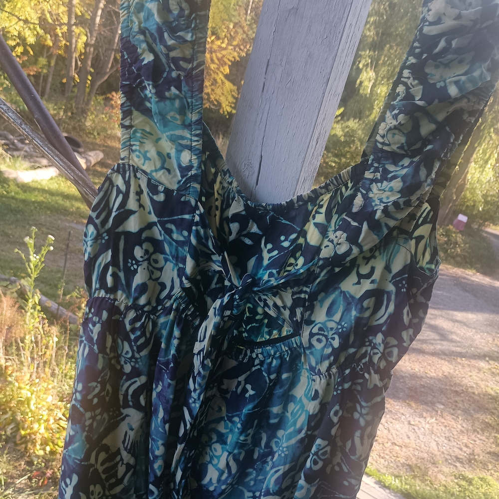 Acadia World Blue Floral Print Sleeveless Halter Tie-back Dress